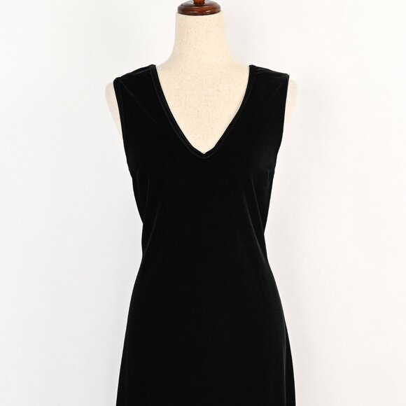 Vintage 90s Black Velvet MARIAN & MARAL Sleeveless Mini Dress - L - Picture 2 of 7
